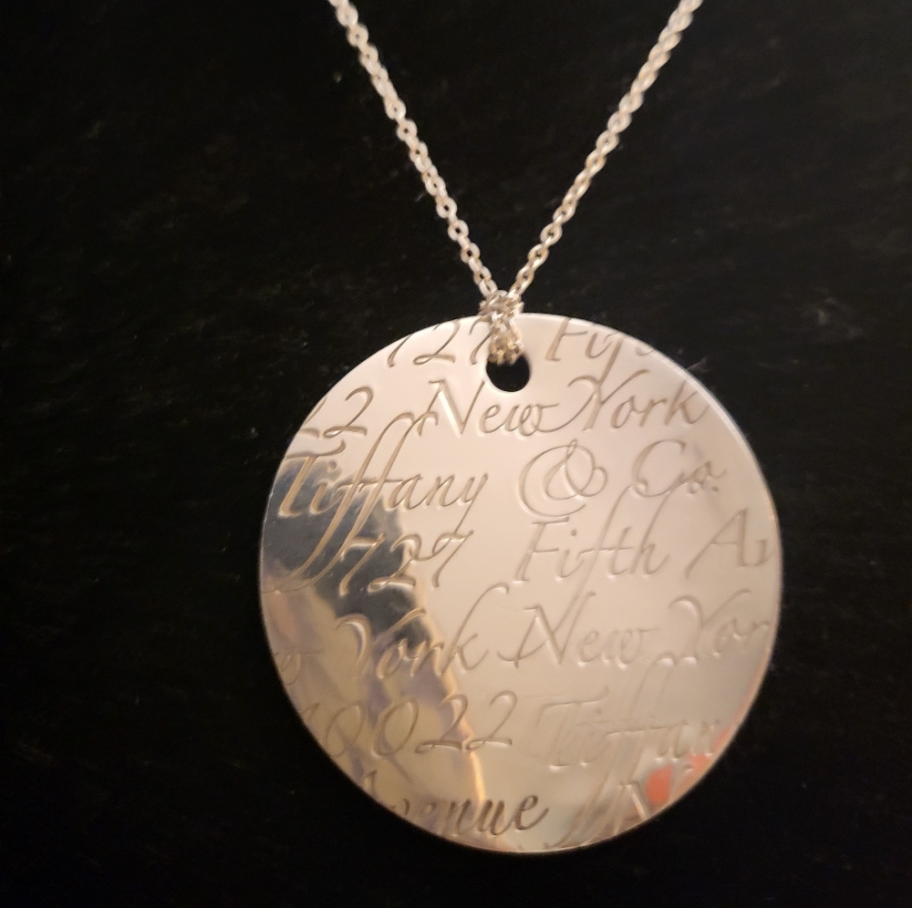 Authentic Tiffany & Co Large Script Pendant & Cha… - image 1